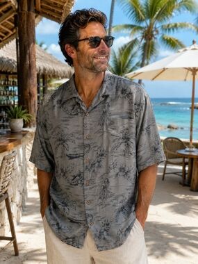 Brigata Silk Hawaiian Camp Shirt XL Tropical Resort Vacation Coastal Cruise